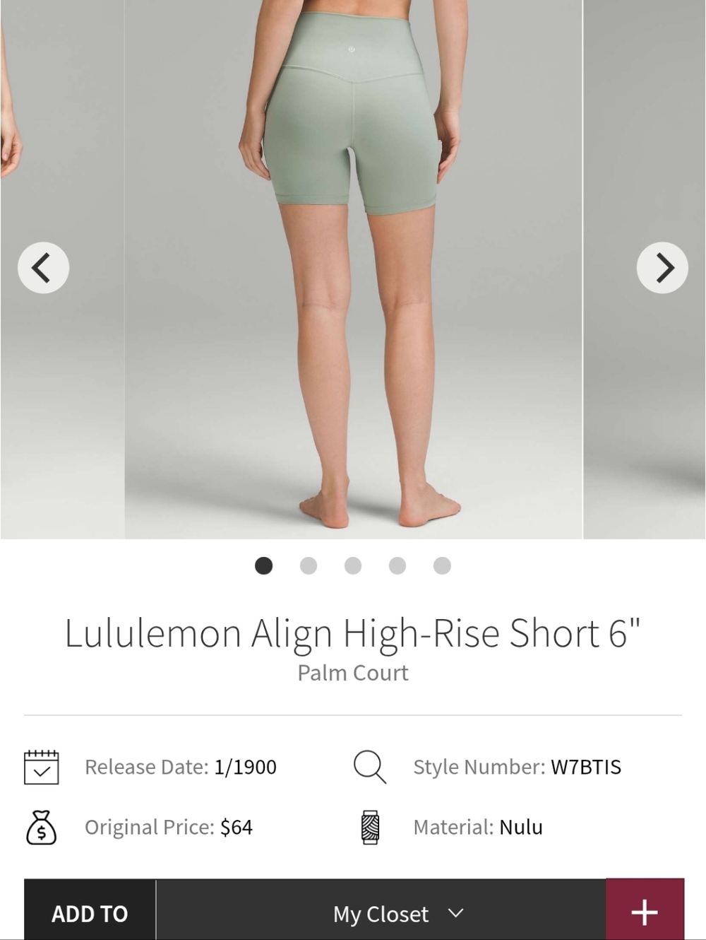 Nwot lululemon athletica Align High-Rise 6" Shorts - Palm Court Green